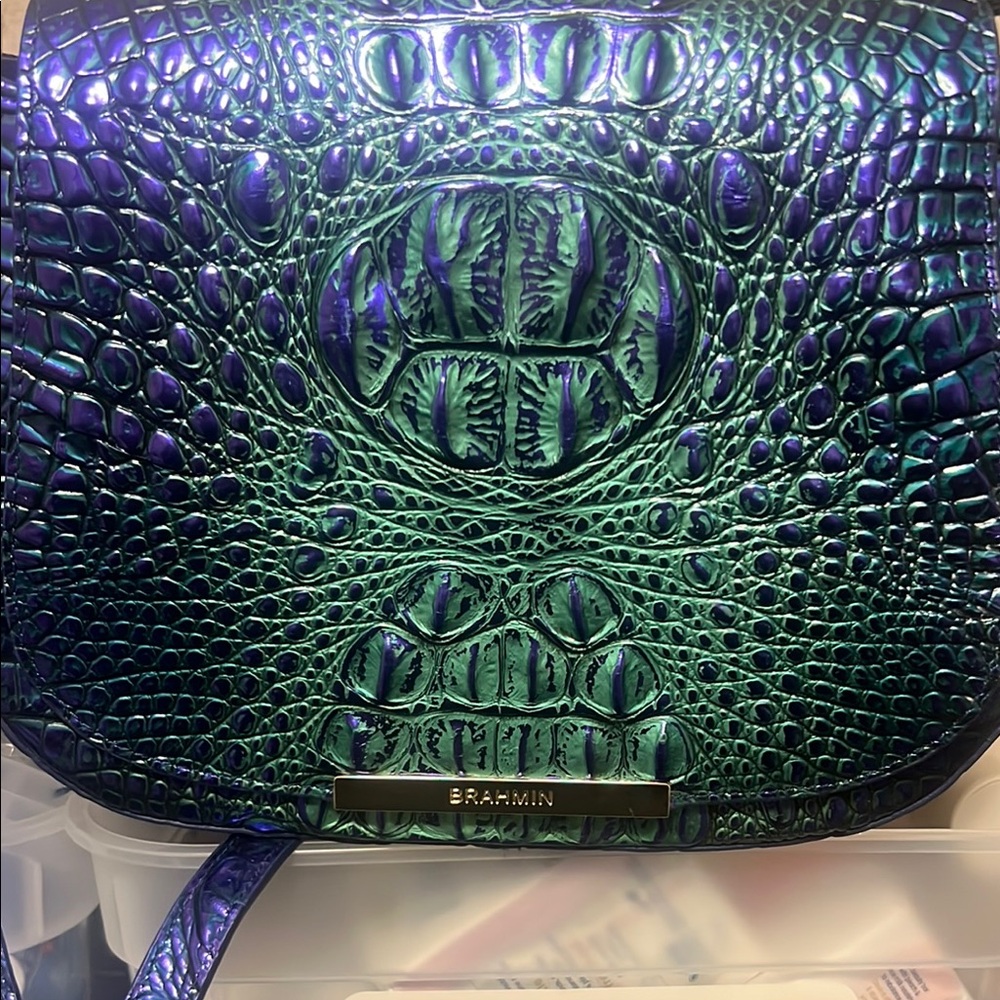 Brahmin Green and Blue Crocodile Embossed Women's Bag